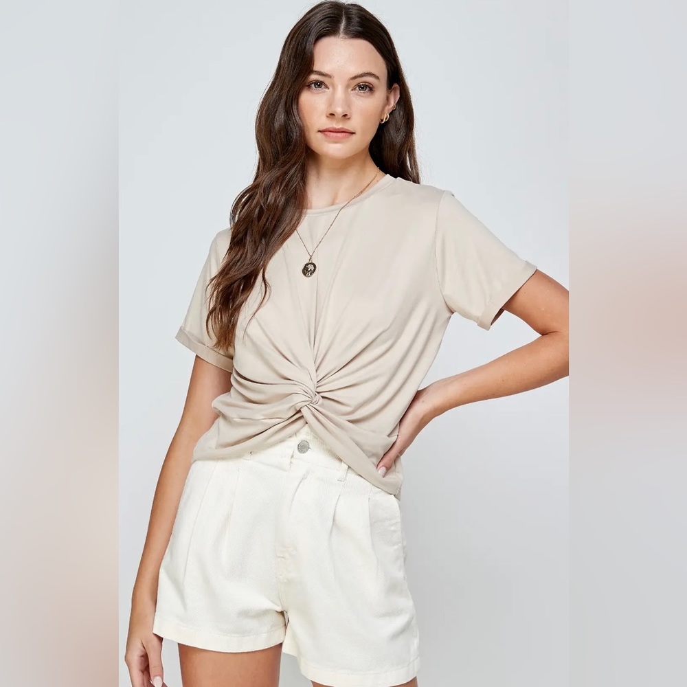 Soft & Lovely Twisted Knot T-Shirt | Oat |